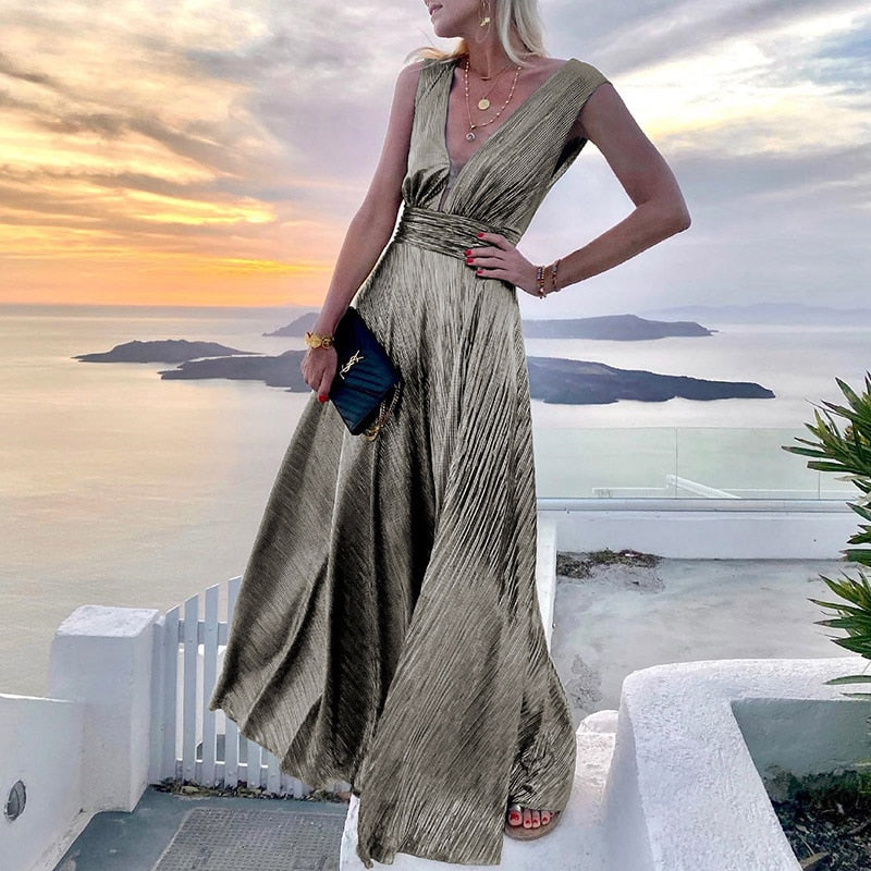 Hoobd Sexy Dress Women Elegant Solid Strapless Maxi Party Dress Summer Casual Sleeveless Female Streetwear Long Dress Vestidos