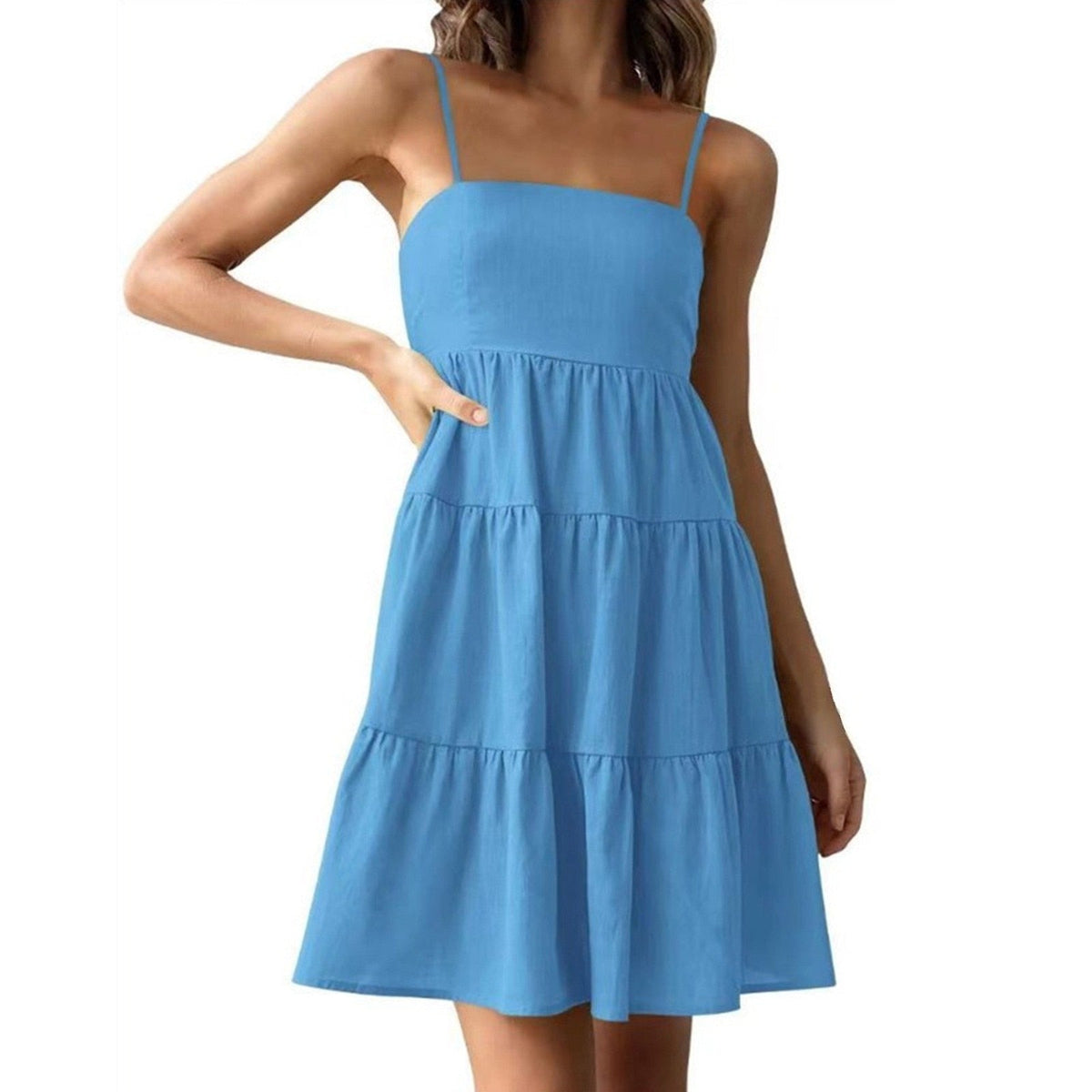 Hoobd Sexy Sleeveless Spaghetti Strap Swing Dresses For Women 2023 New Solid Color Beach Dress Summer Sling Sundress платье женское
